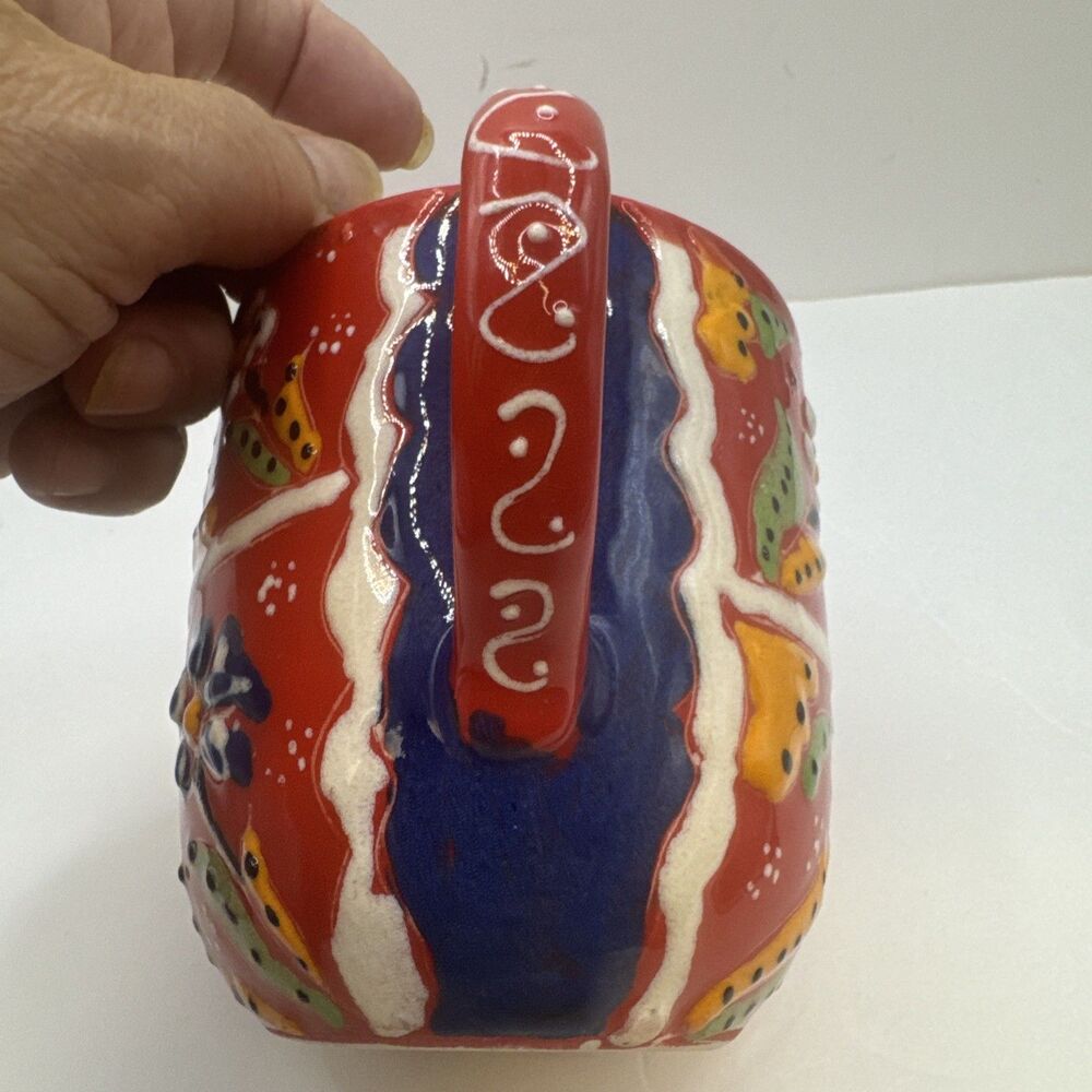 Multicolor Turkish Ceramic Coffee Tea Mug Raised Paint. Beautiful Red - Picture 5 of 10